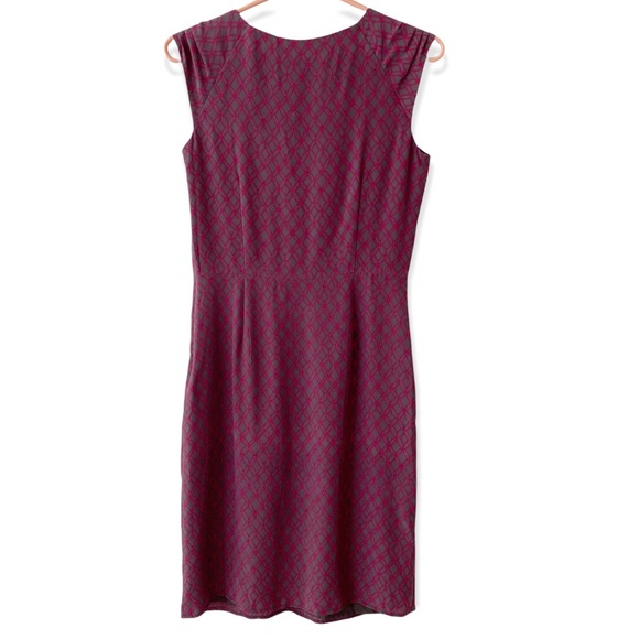 Moncollet 100% Silk Gray Sheath Dress with Pink Pattern Women's Size 2 - Picture 9 of 13